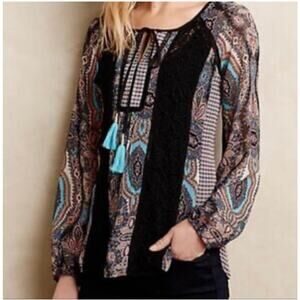Anthropologie Meadow Rue Giada Crochet Peasant Top Sz M